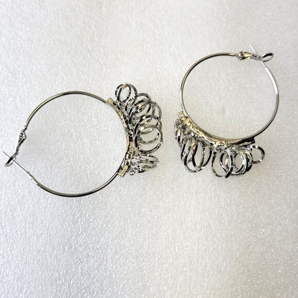 Silver Tone Hoops With Rings - Picture 9 of 14